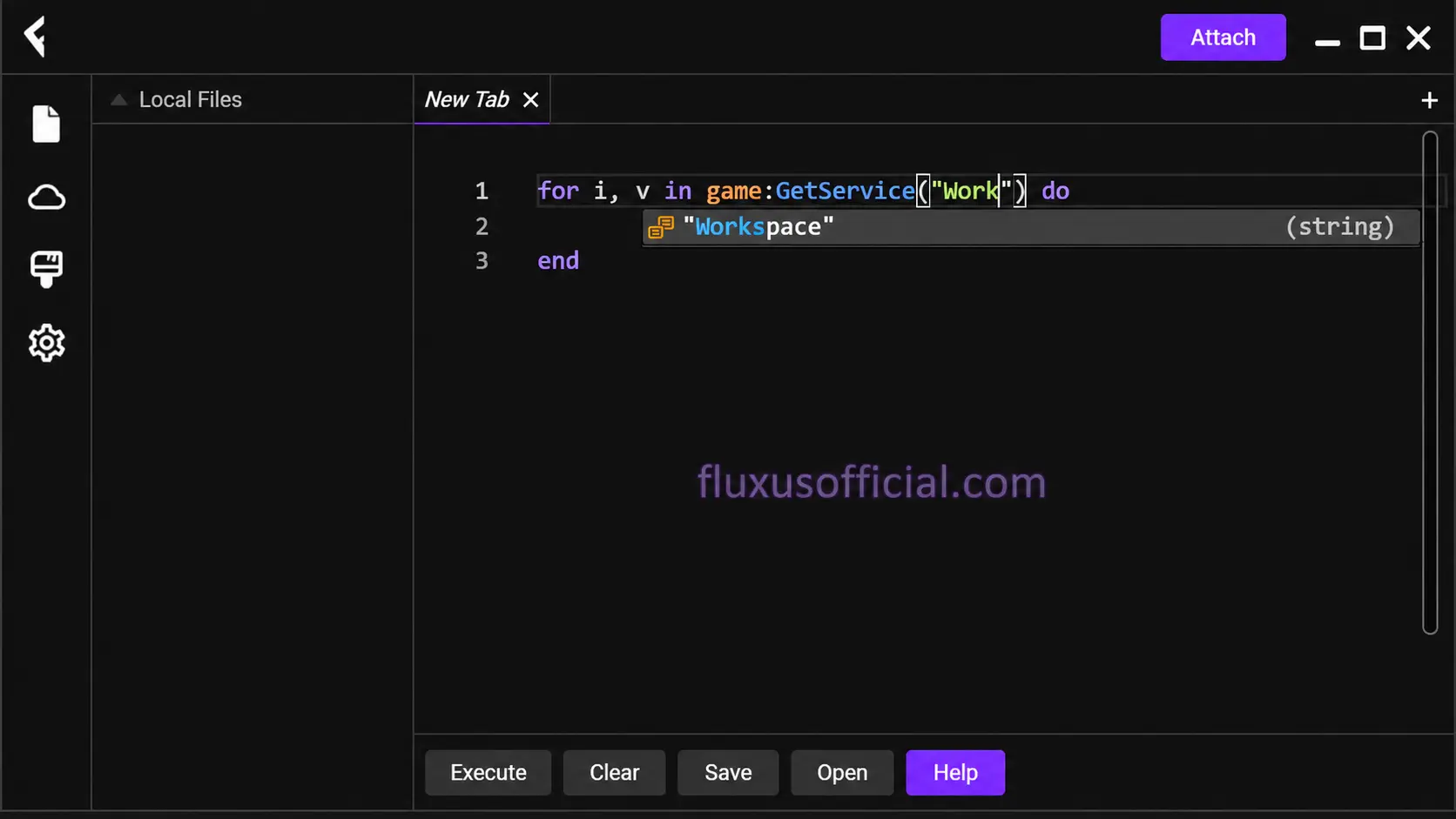 Official Fluxus Executor Dashboard interface with script editor, attach controls, and execution panel