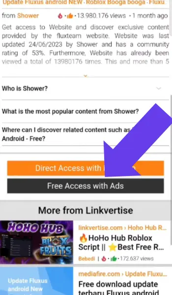 Click "Free access with Ads" to get fluxus key Click "Free access with Ads" to get fluxus key